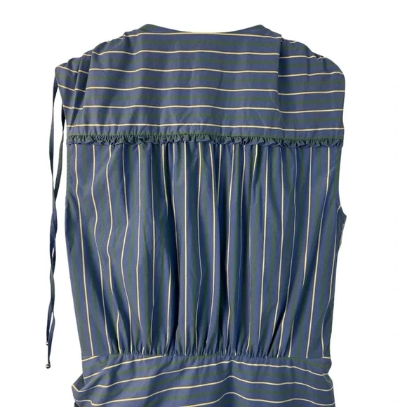 NWT Veronica Beard Teagan Stripe Ruched V-Neck Midi Dress Blue Size 6 Side Slit - Picture 11 of 16